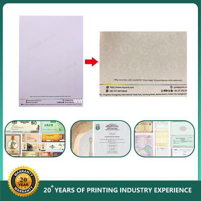 Hot stamping Anti-fake Watermarked paper security certificate paper